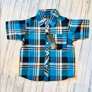 Boys Short Sleeved Plaid Button Down